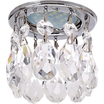 Светильник ECOLA MR16 CR1006 GU5.3 Glass Стекло Круг с каплевидными хруст. на прямом подвесе Прозрачный / Хром 84x100